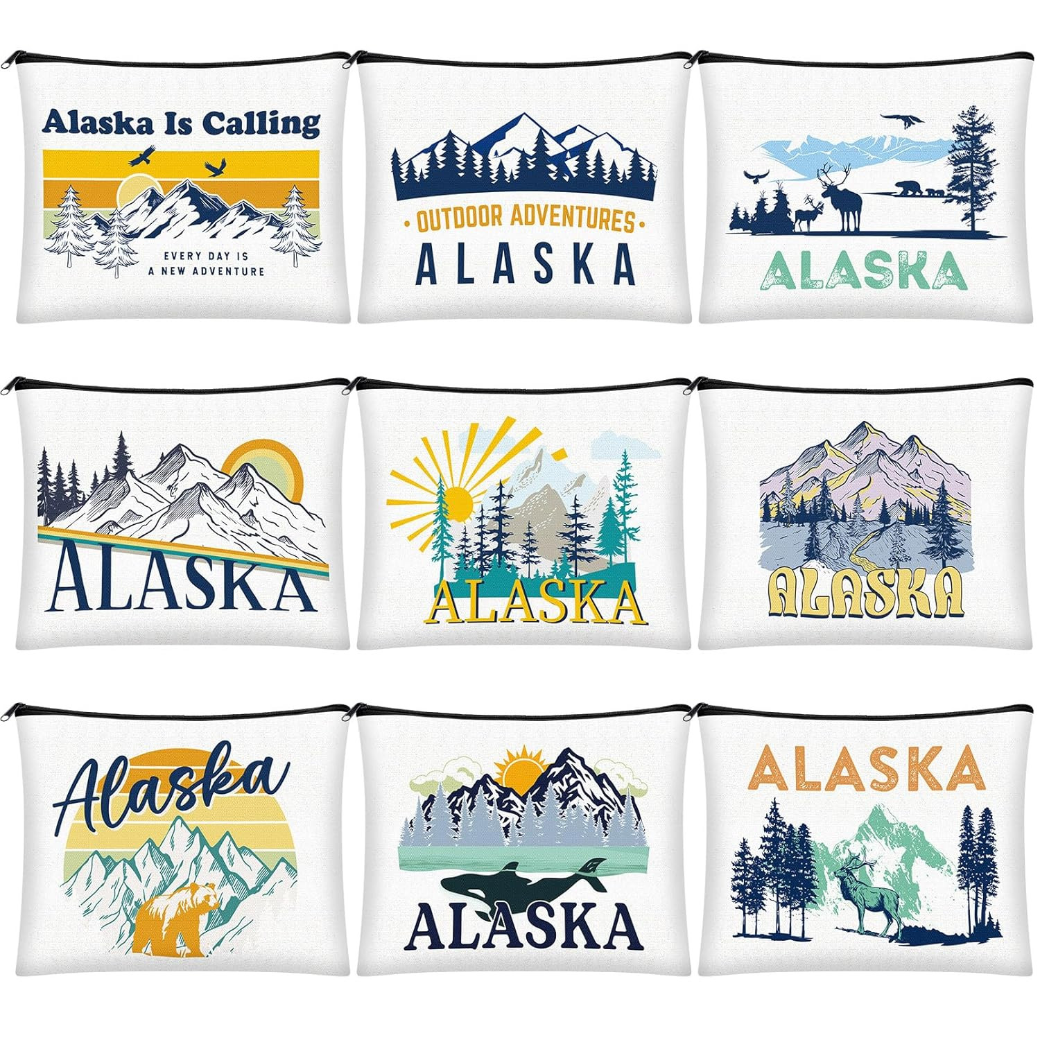 9 Pcs Alaska Cosmetic Bag New York Souvenir Zipper Pouch Los Angeles Souvenir Gi
