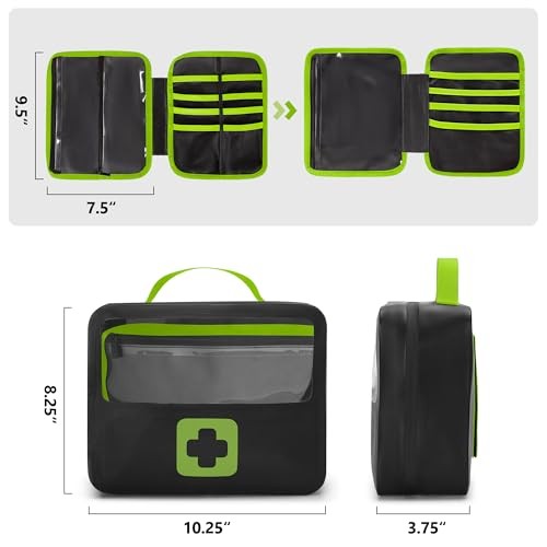 Waterproof Empty First Aid Bag with a Detachable Panel, Small Medical Green