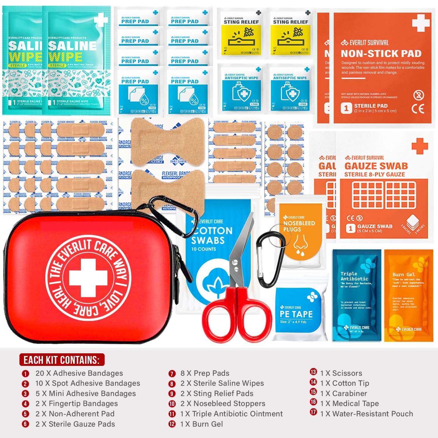 EVERLIT CARE MiniAid First Aid Kit | Compact & Lightweight Case with Carabine…