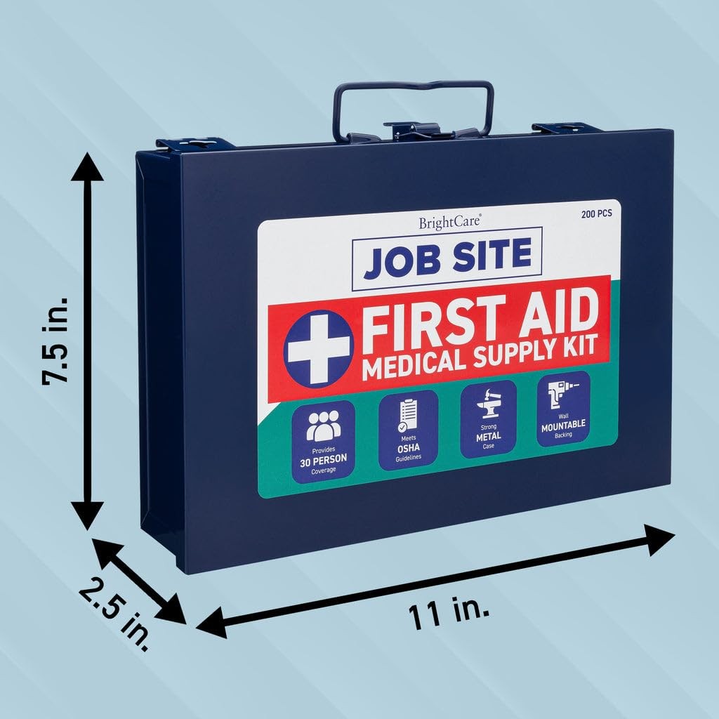 Metal Case First Aid Kit for Job Site & Contractors – 200 Pieces, Navy Blue