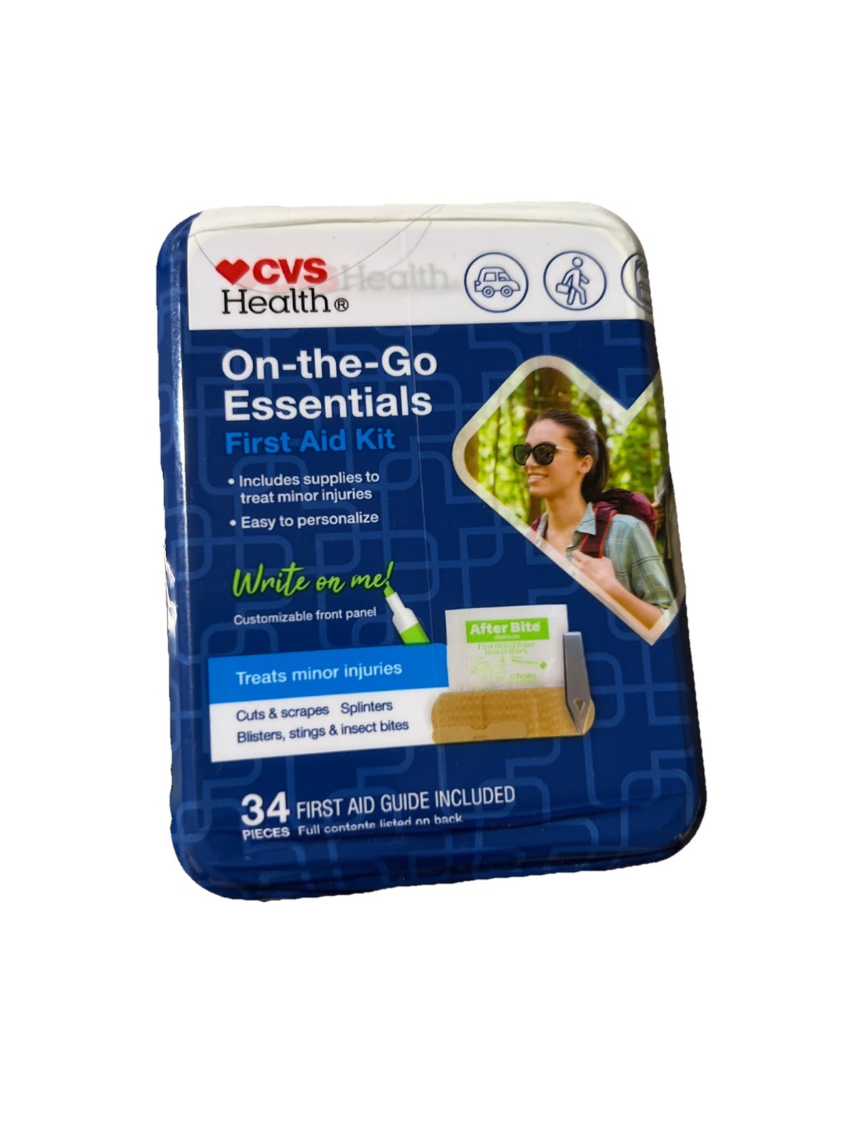 ON THE GO Essentials FIRST AID KIT 34 PIECE KIT +FIRST AID GUIDE Metal Case