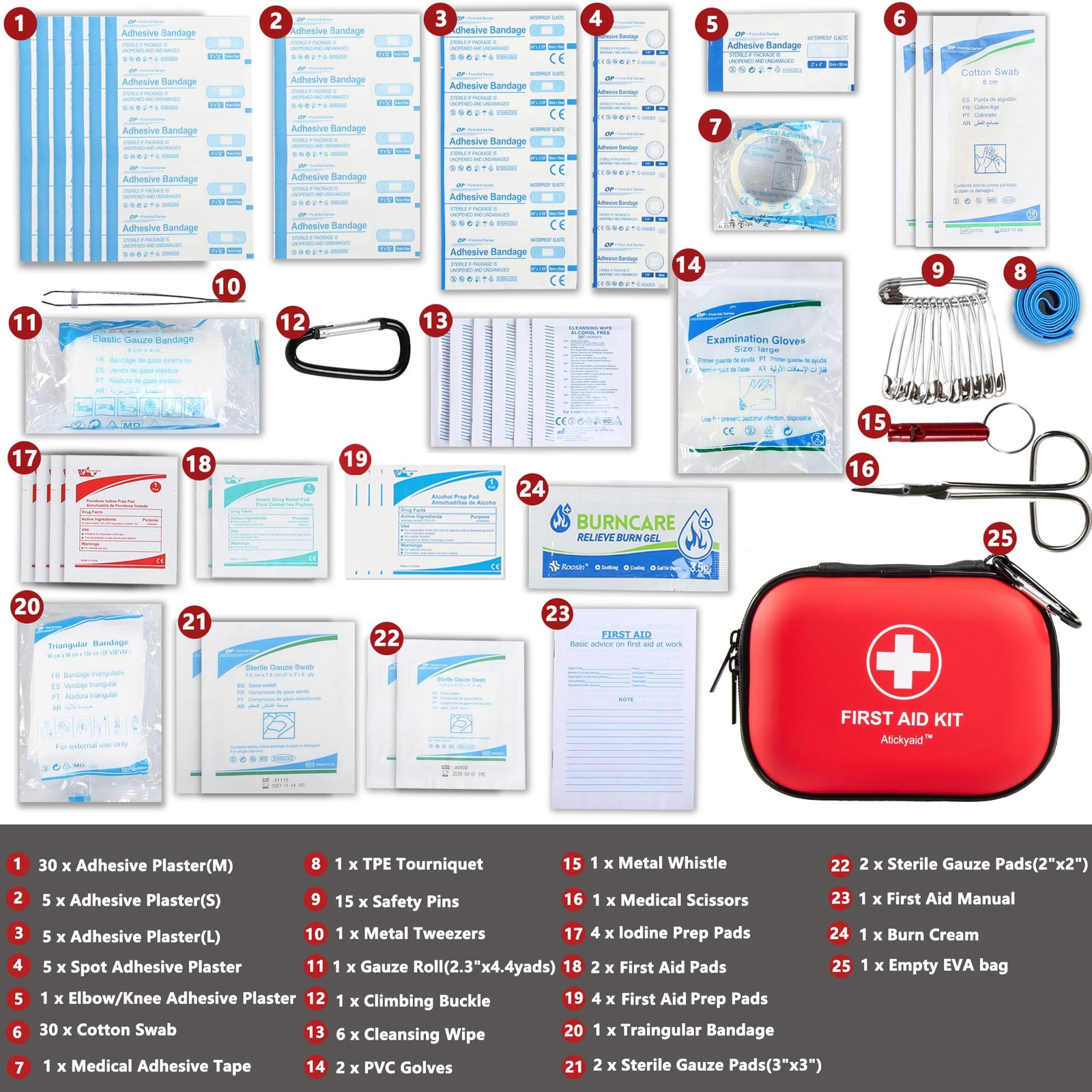Mini First Aid Kit – 120 Piece Small Waterproof Hard Shell 120 Pieces, Red