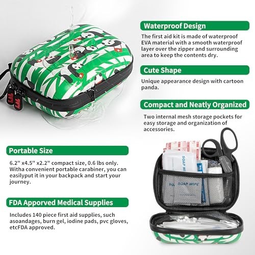 First Aid Kit Kids Travel Portable EVA Hard Shell Case Double Zipper Water