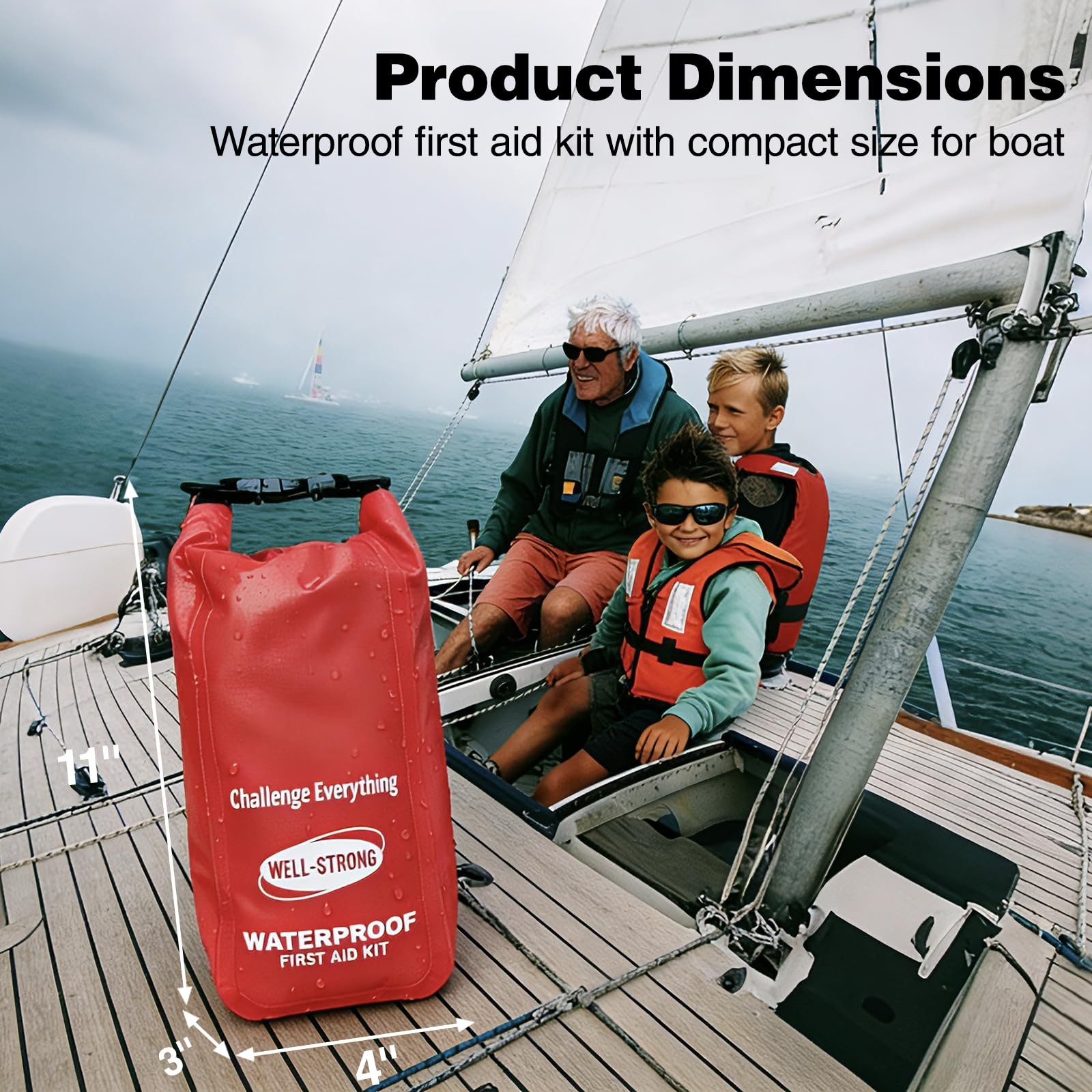 Waterproof Marine First Aid Kit Roll Top Emergency Kit for Boating Camping Red