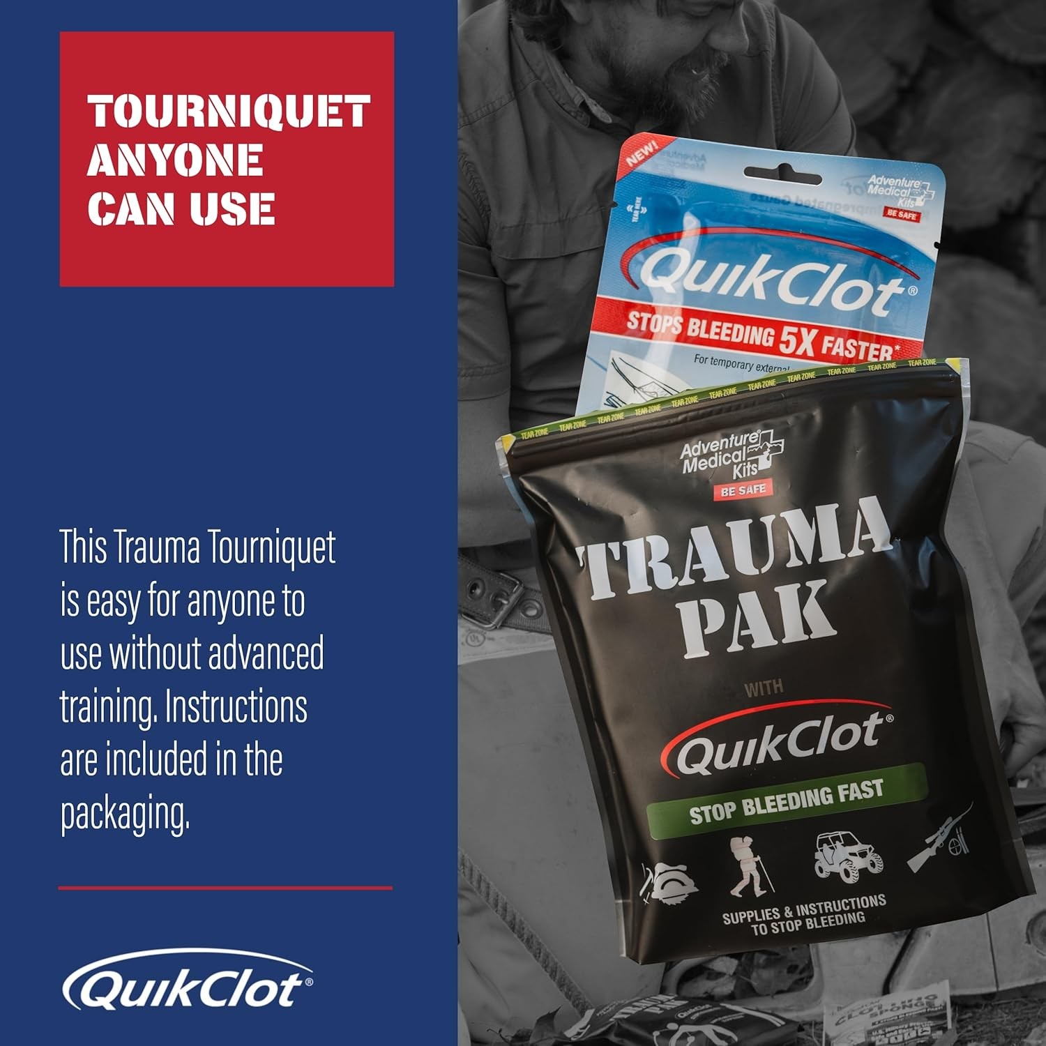 Adventure Medical Kits Trauma Pak First Aid Kit QuikClot Sponge Black New