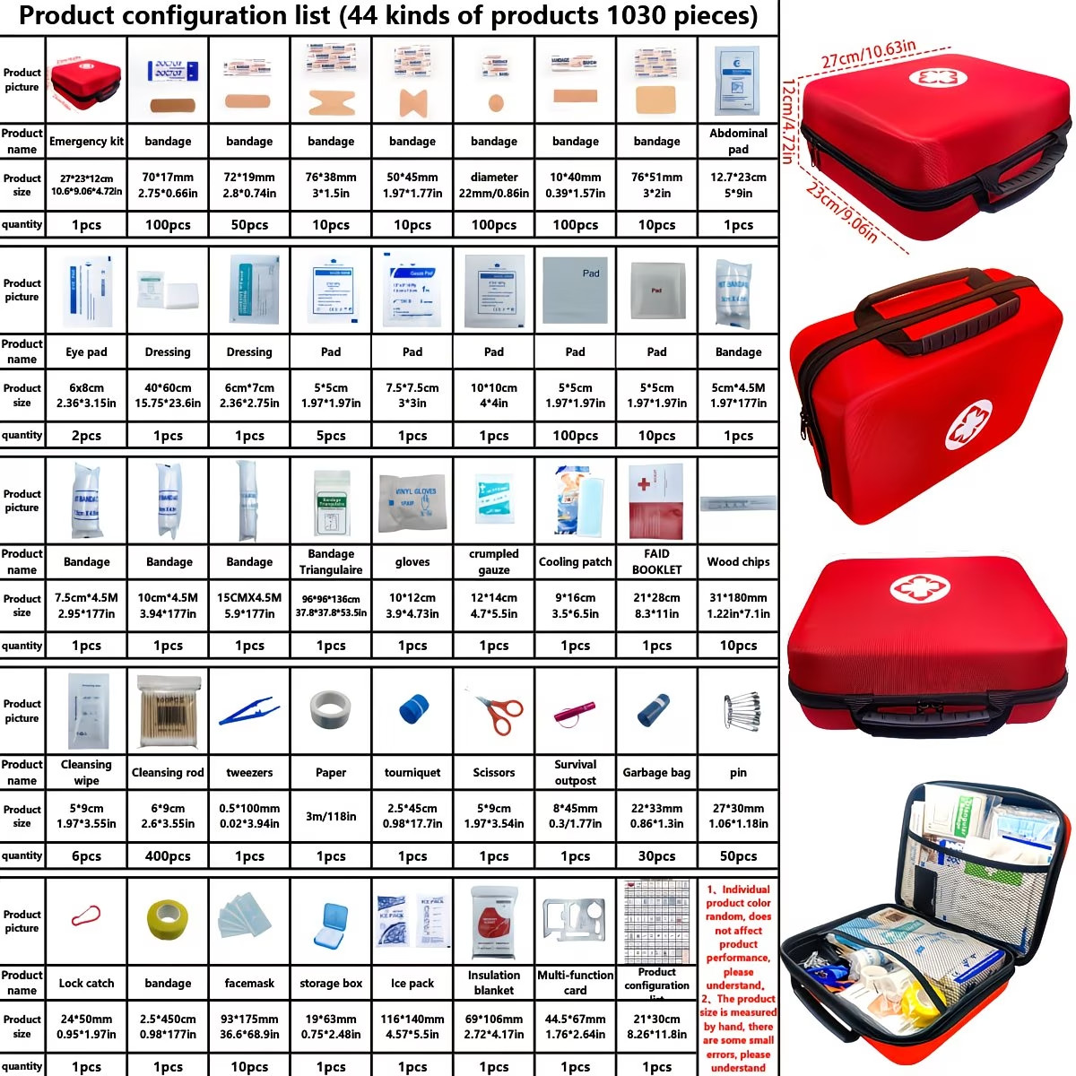 1030PCS, Emergency Survival First Aid Kit, Camping Hiking Disaster, Preparedness