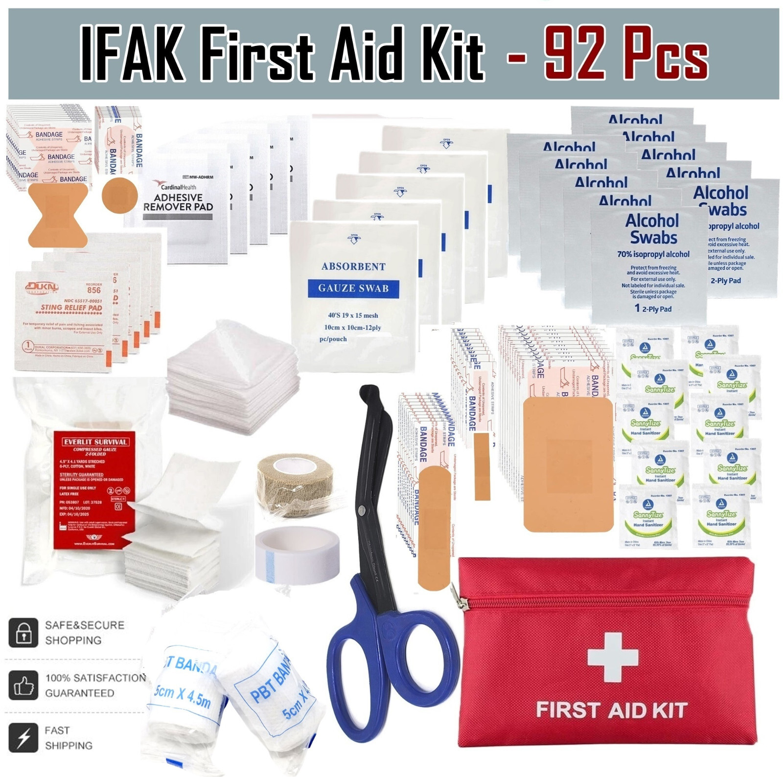 92 Pc Tactical First Aid Kit Emergency Military Trauma Survival Medical Supplies