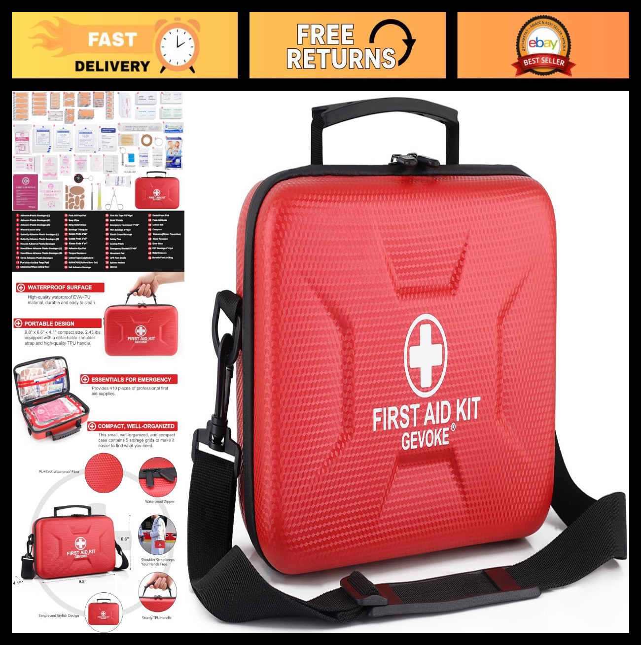 410-Piece Waterproof First Aid Kit for Home, Car, Travel, Camping & Emergencies