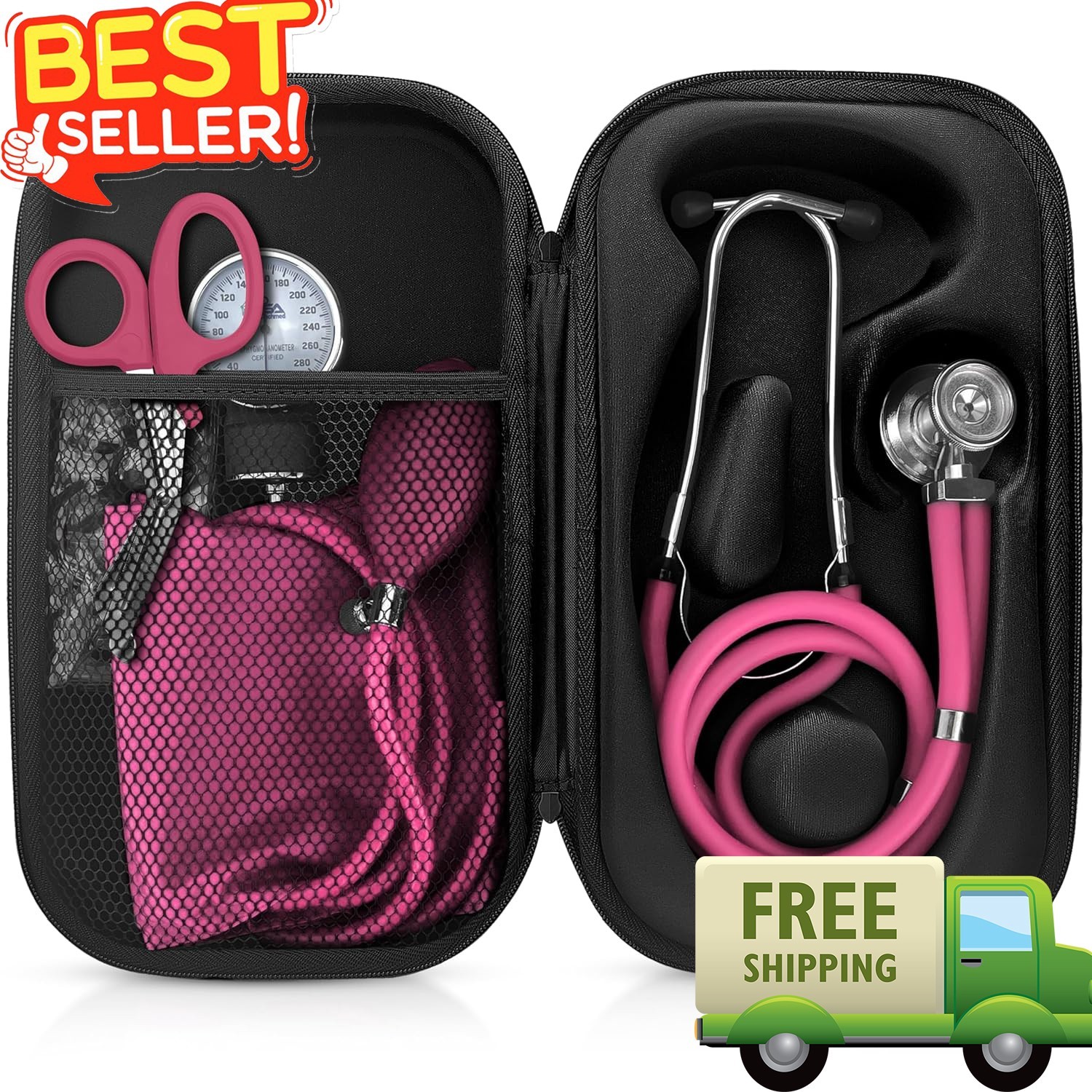 Medical Starter Kit: Stethoscope, BP Monitor, EMT Shears & Case – Pink