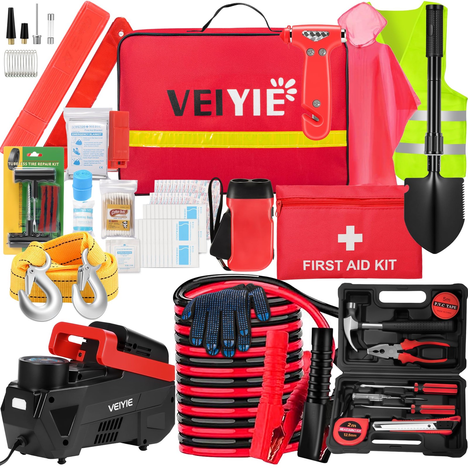 Roadside car Emergency kit, 12PCS Car Kits for 122RED, Dark Red
