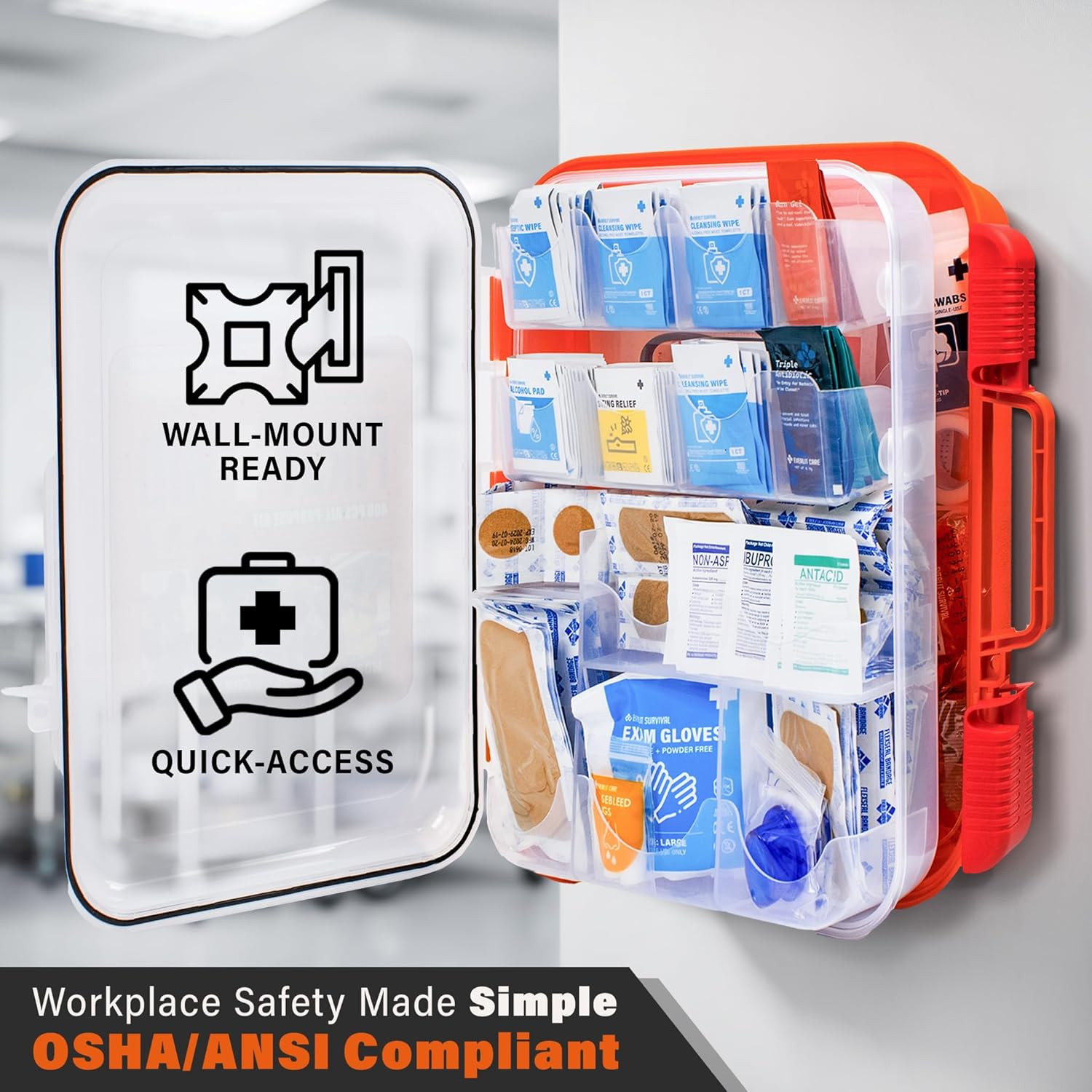 EVERLIT 400 Pcs OSHA Compliant First Aid Kit, Wall-Mountable Essential Emergency
