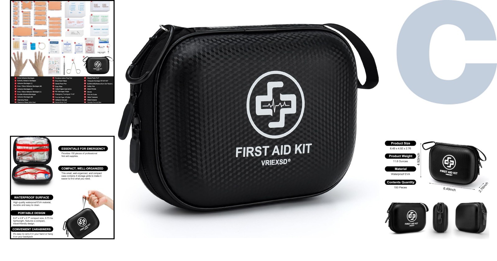 Essential 150-Piece Waterproof First Aid Kit for Home, Travel & Outdoor Use