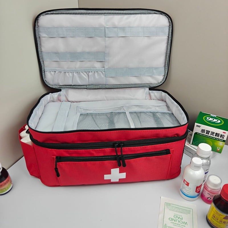 Multi-Compartment Travel First Aid Bag Medical Storage Organizer Empty Bag Red