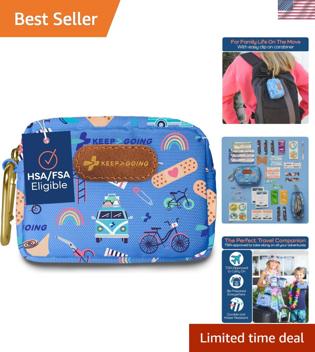 KeepGoing Small Travel First Aid Kit Kids – 60 Pc. Mini First Aid Kit for Pur…