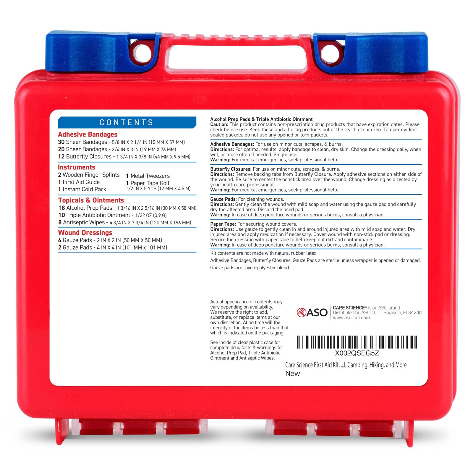 Care Science 110 Piece First Aid Kit for Travel, Home, Camping – Clear