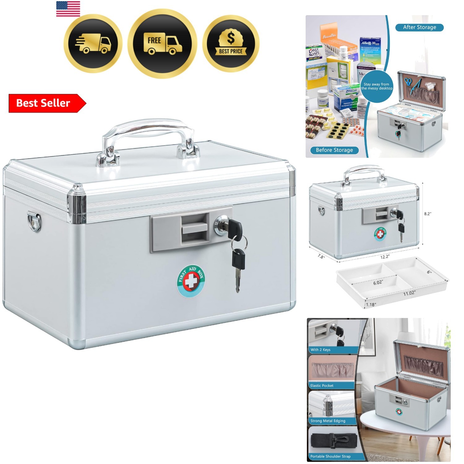 Locking Key Medicine Box,First Aid Key Safe Box with Lock,Key Medication Stor…
