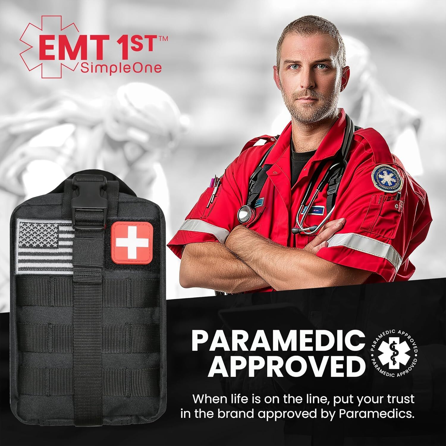 Black Emergency First Aid Kit-250 Piece Outdoor Gear for Survival Bug Out Bag