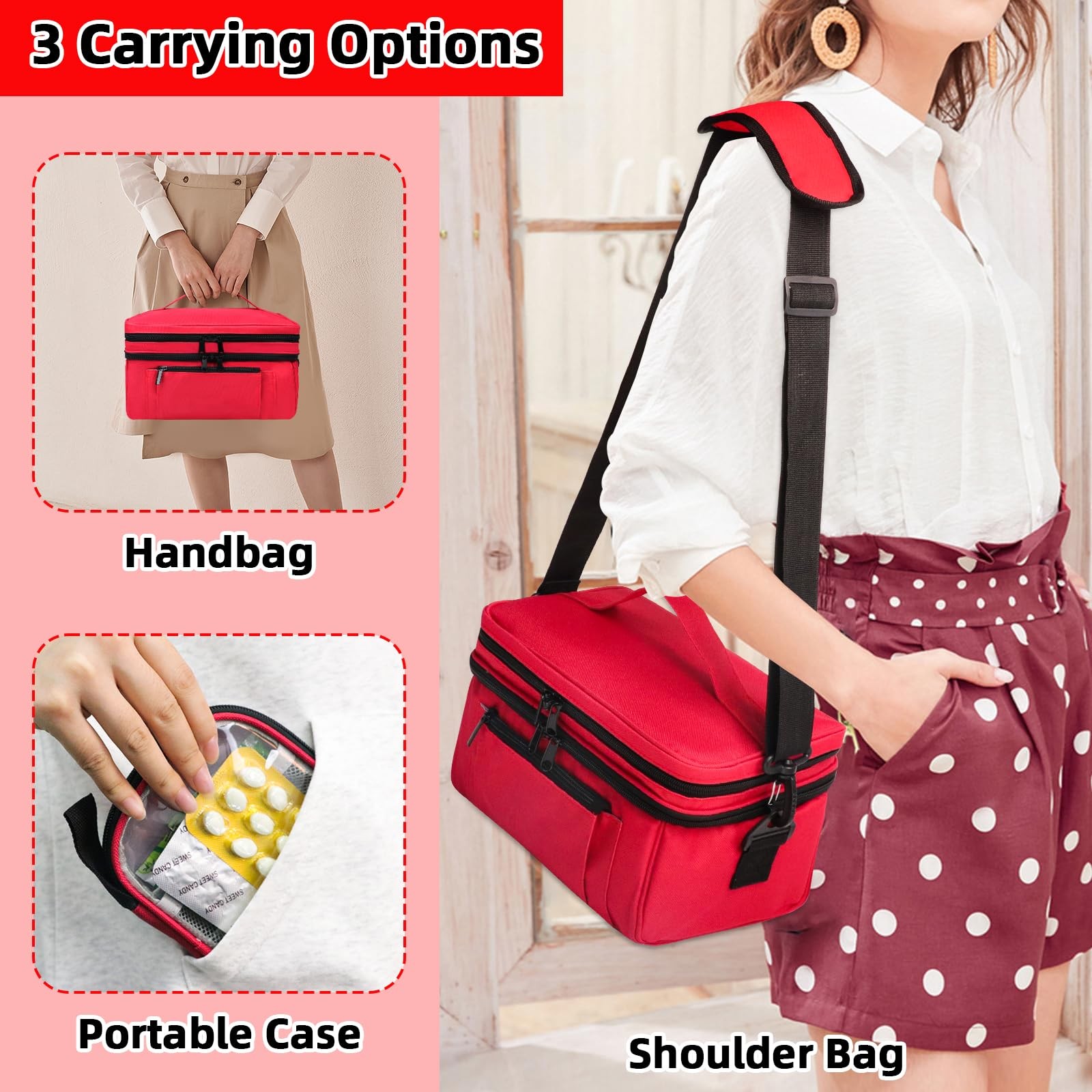 Medicine Bag for Traveling with Portable Small Pouch, Double Layer Bottle Org…