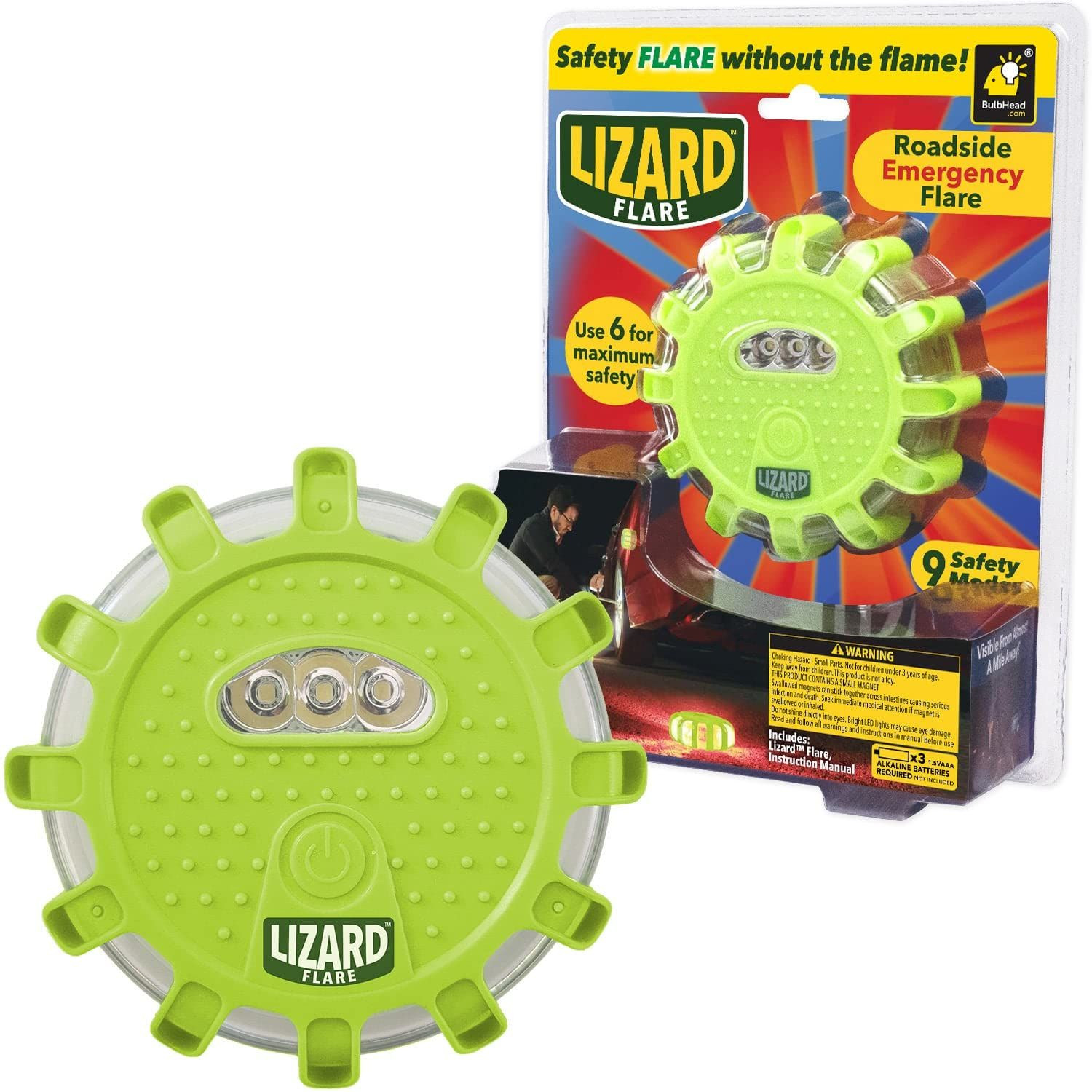 Lizard Flare Flameless Roadside Emergency Light, AS-SEEN-ON-TV, 6 In., Green
