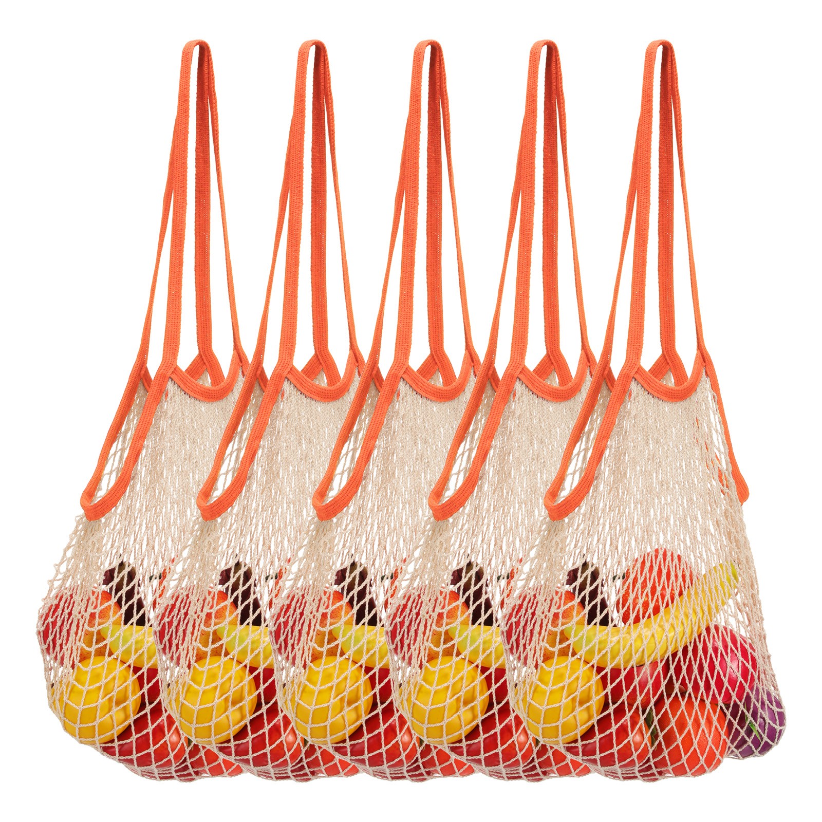 Reusable Mesh Produce Storage Bags Washable Portable Bag (Set of 5Pcs,Orange)