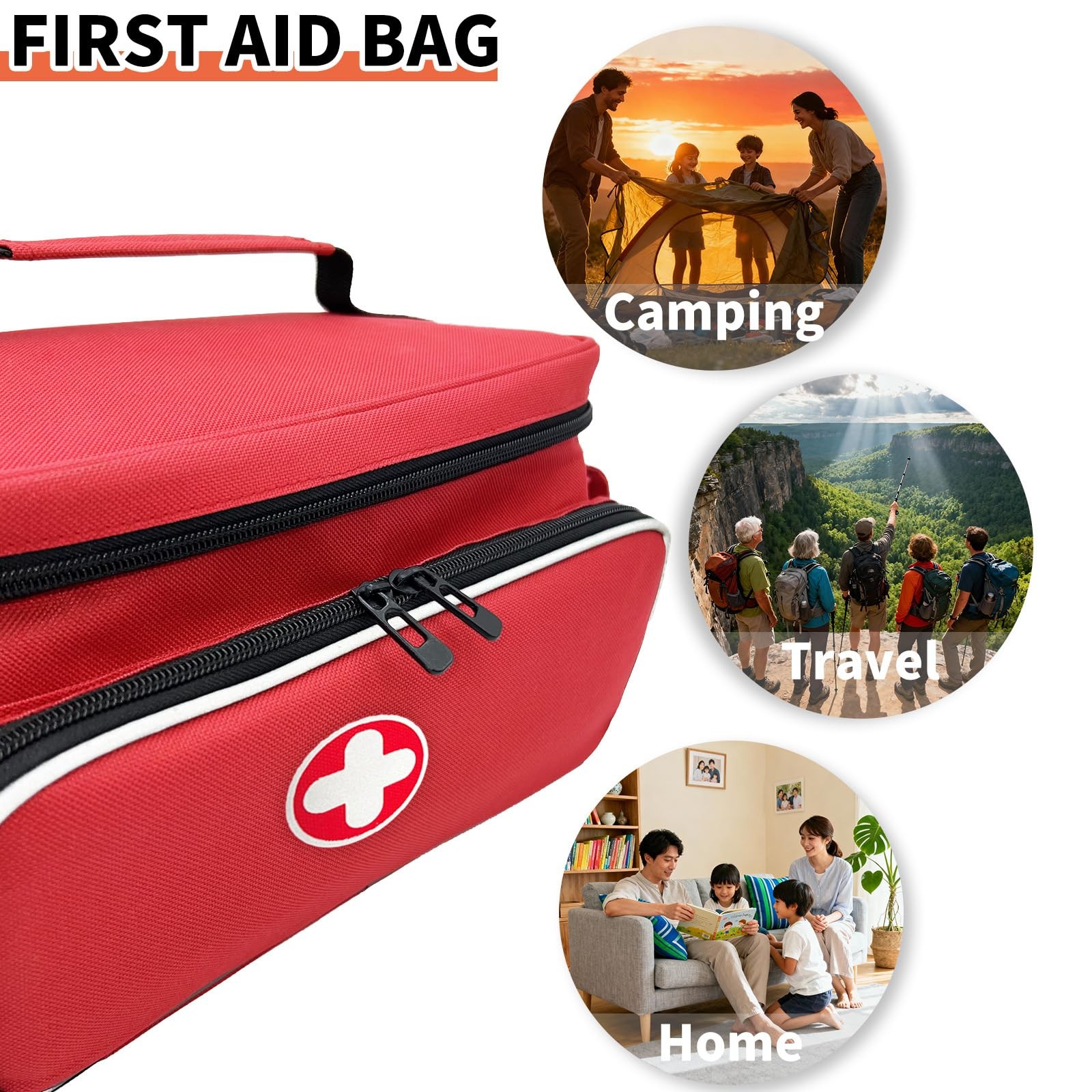 NENYX First Aid Bag Empty With Lockable 11.81" x 7.87" x 6.7", Red