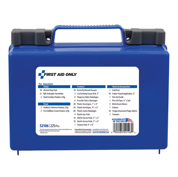 First Aid Only 225-Piece First Aid Kit for Home Travel, Camping, Recreational