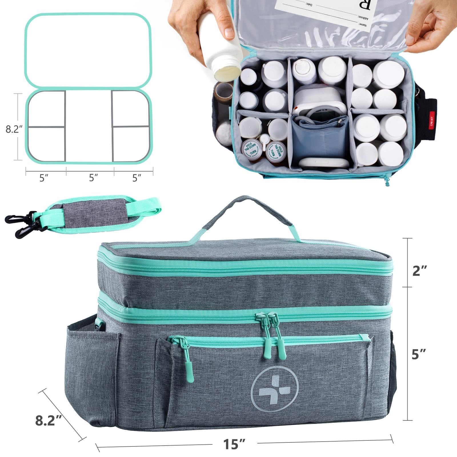 BAGSFY Travel Medicine Bag Organizer, Medical Double-Layer(Style A), Grey