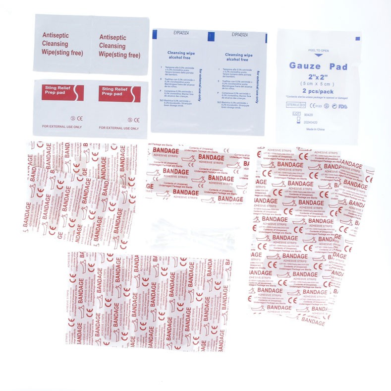 50Pc First Aid Kit Stored in a Waterproof Case W/5mm Carabineer (Red Clear) FA50