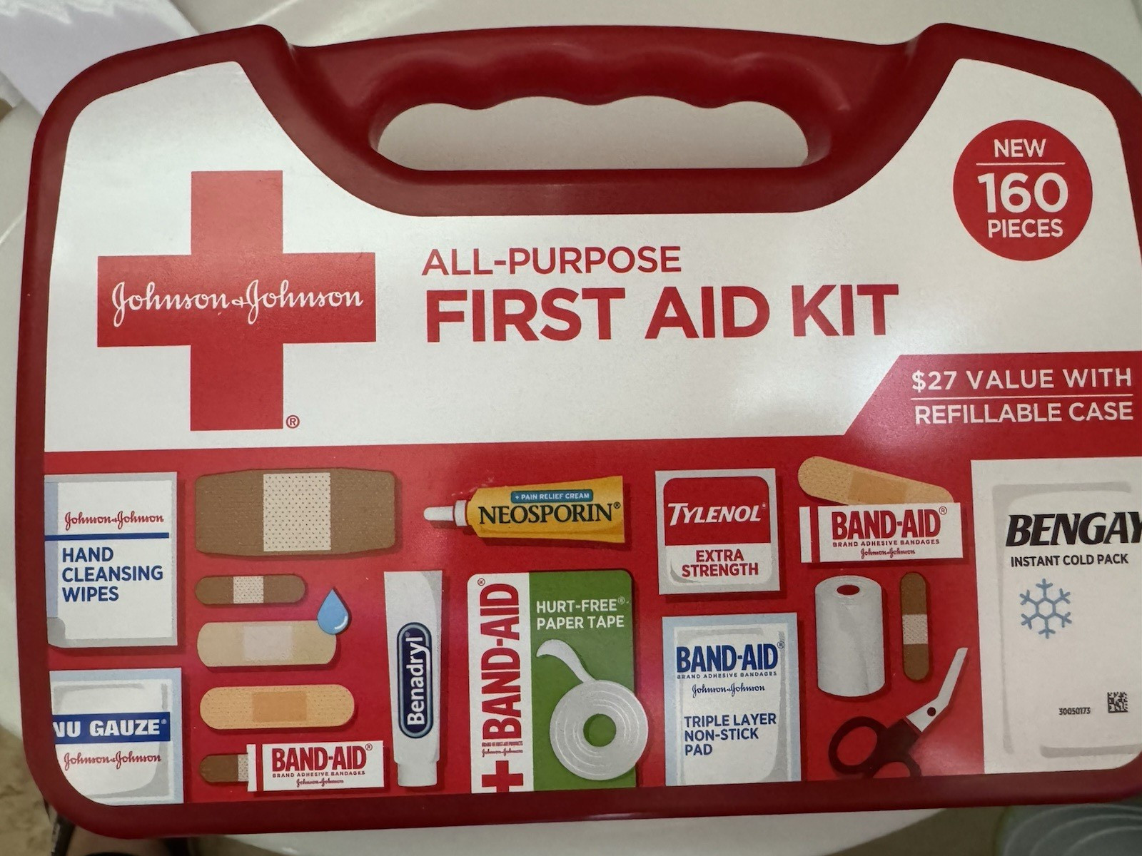 Johnson & Johnson All-Purpose First Aid Kit 160pc Portable Refillable Red/White