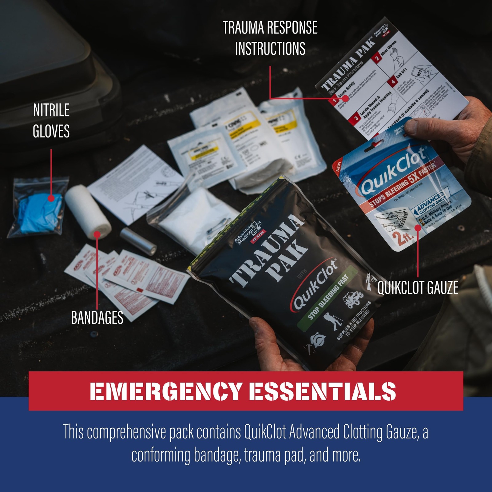 Adventure Medical Kits Trauma Pak First Aid Kit with QuikClot One Size, Black