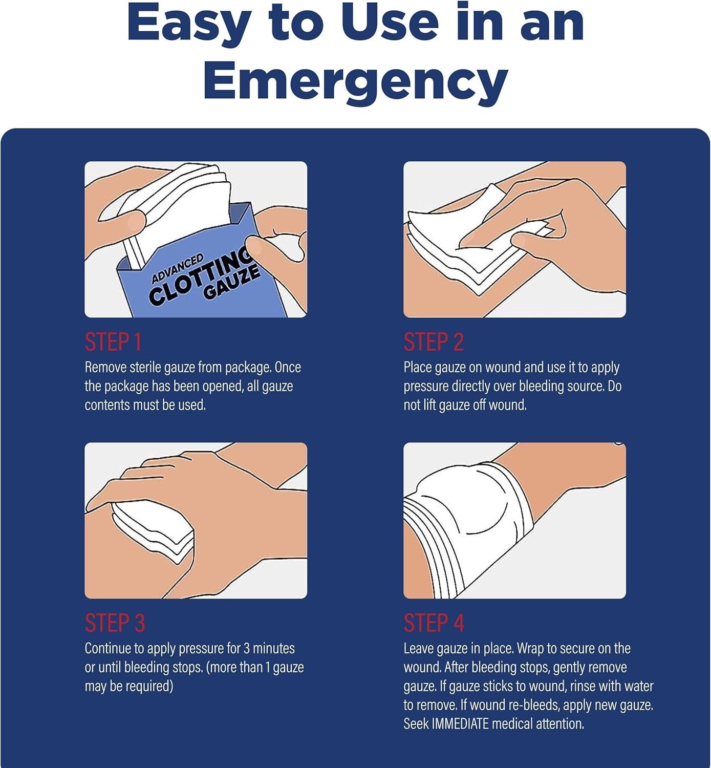 First Aid Hemostatic Gauze 3x2Ft Kaolin Fast-Stop Bleeding Trauma Gear