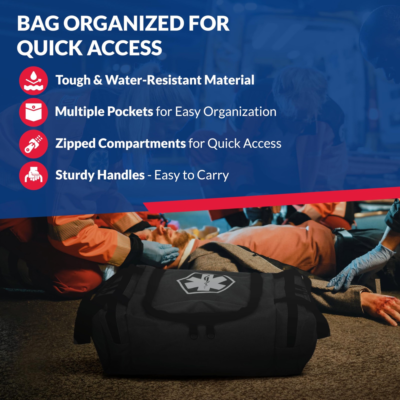 Fully Stocked Trauma First Aid Kit – First Responder II Bag with Tools, Gauze…