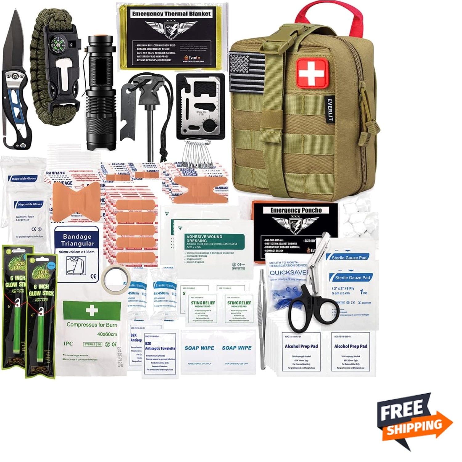 250 Pieces Survival First Aid Kit IFAK EMT Molle Pouch Survival Kit Outdoor G…