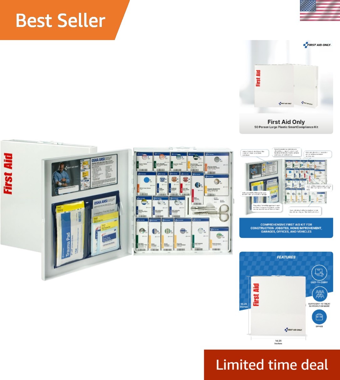 Large Metal First Aid Cabinet for 50-Person Workplaces – ANSI A+ Compliant Kit