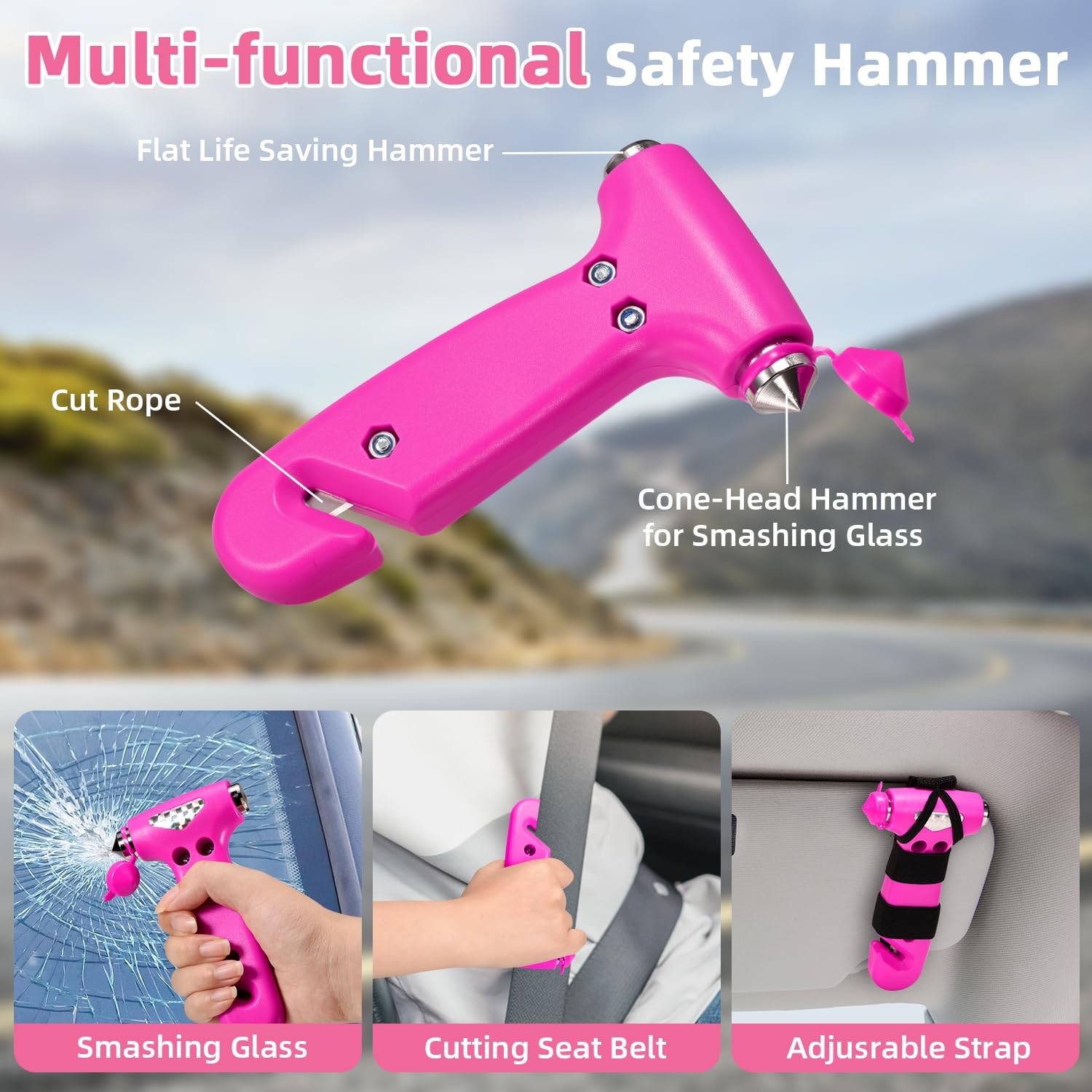 VEIYIE Roadside Emergency Car Kit for Essential + Repair Tool Set, Pink
