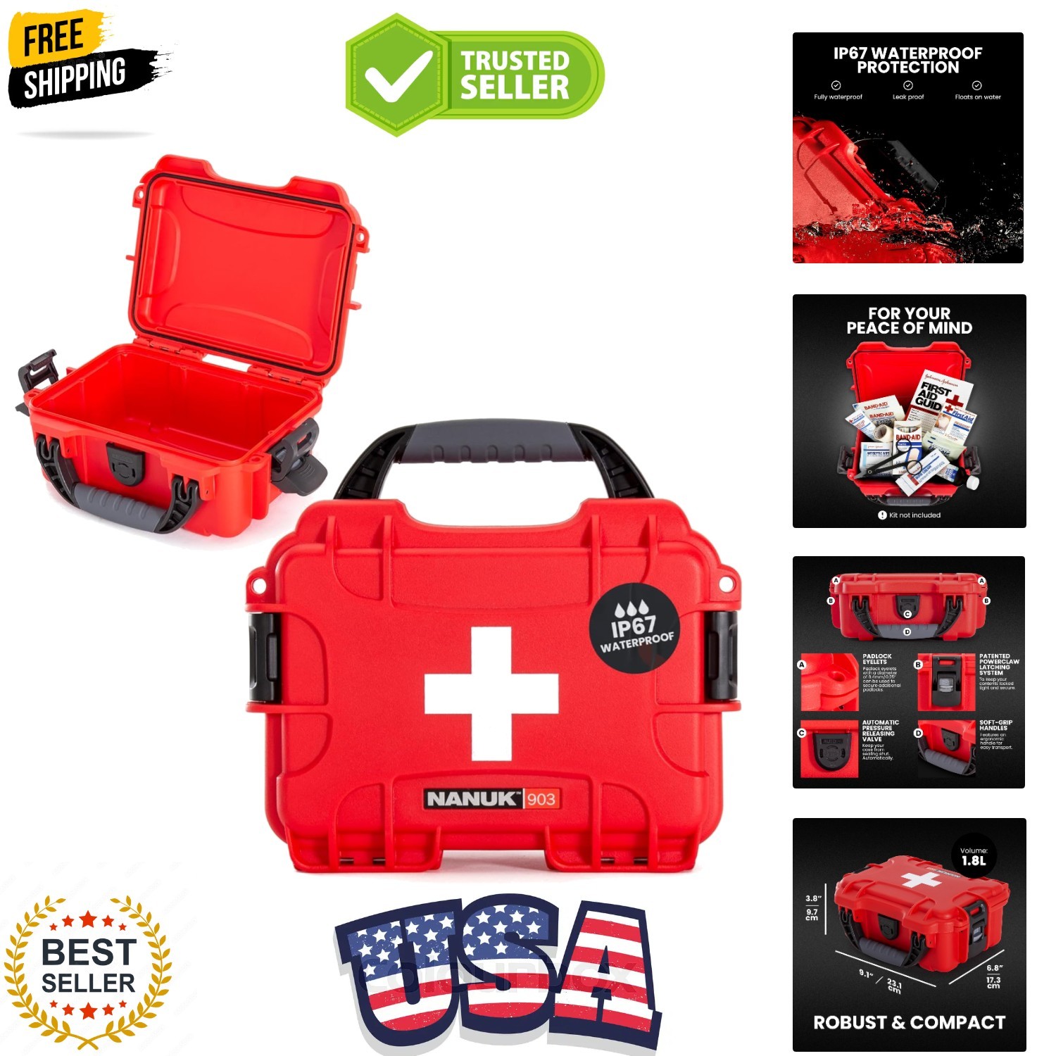 903 Waterproof First Aid Box Empty – Durable, Medical First Aid Organizer Cas…