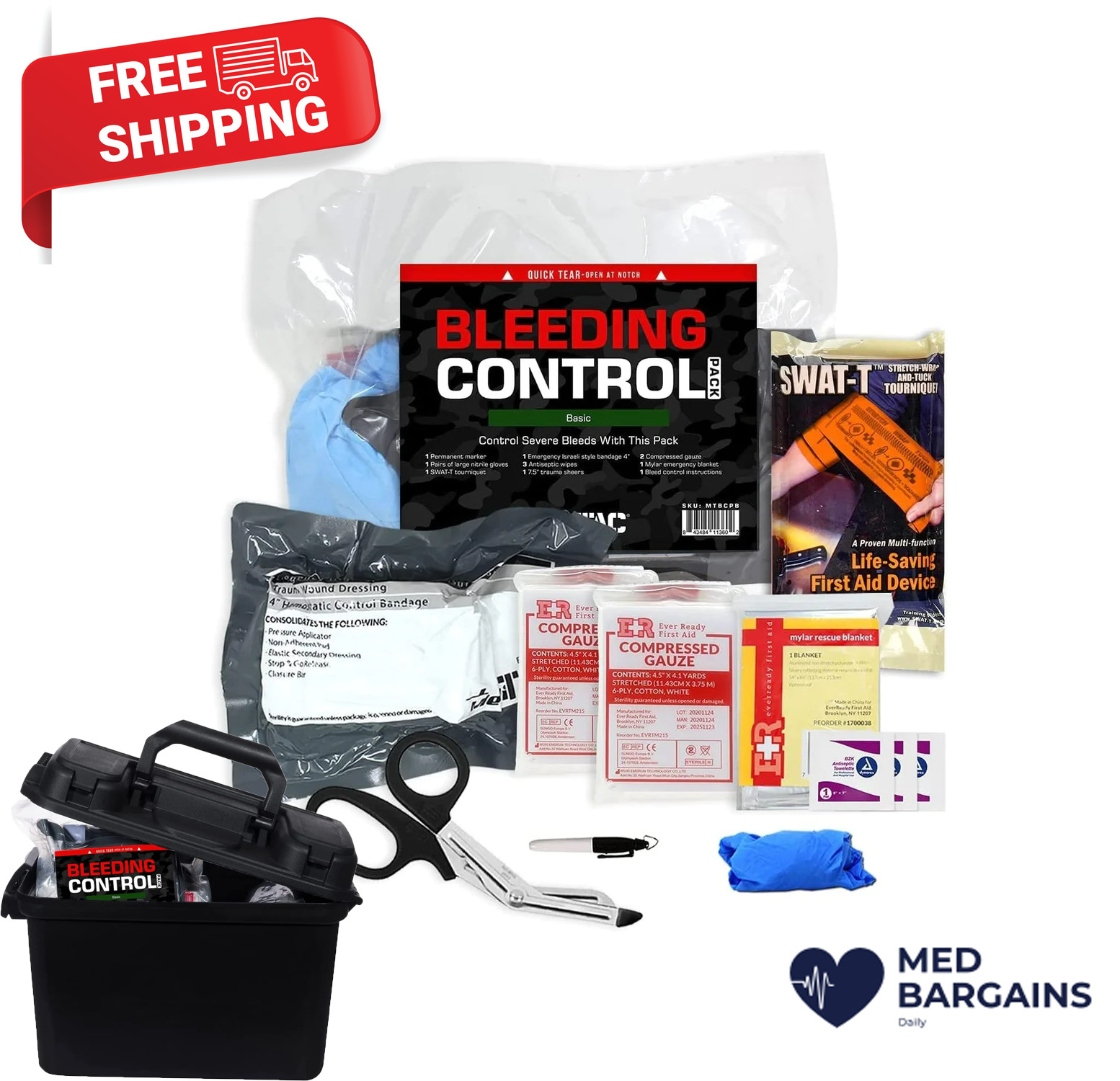 MediTac Bleeding Control First Aid Kit in Plastic Case First Responders EMT