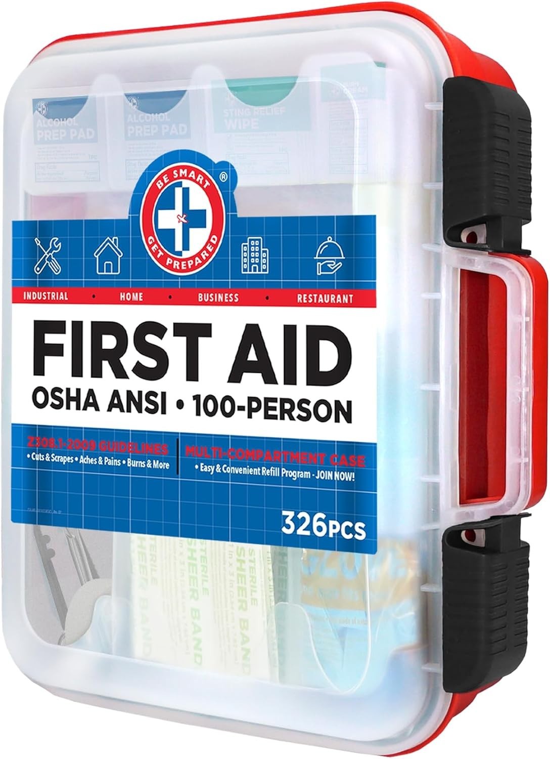 Durable 326 Piece First Aid Kit in Red Case – Ideal for Home, Office, and Travel