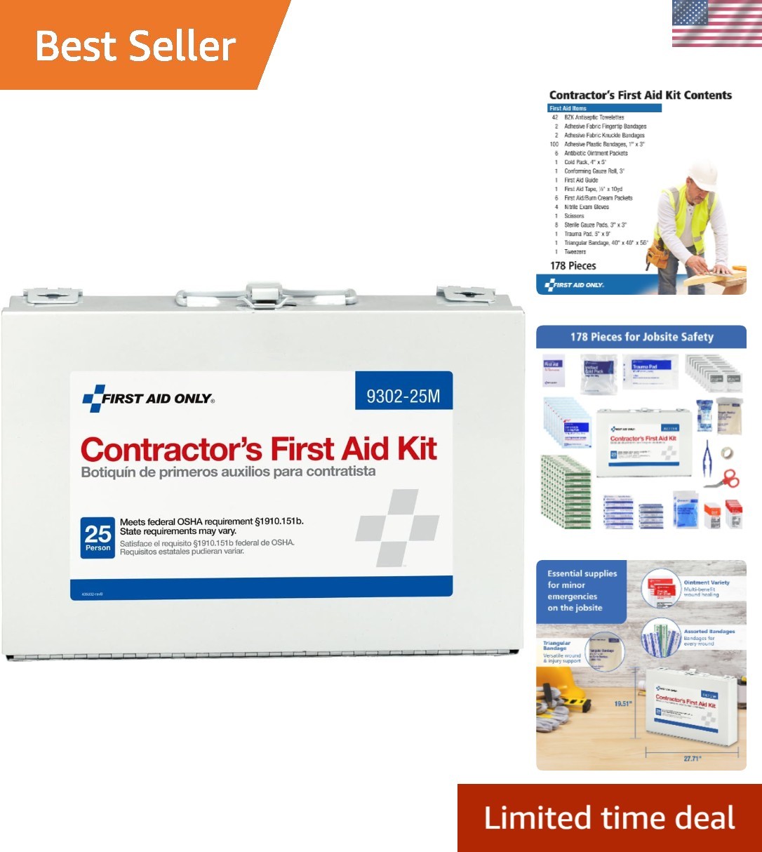 25-Person Contractor's First Aid Kit – 178 Essential Pieces in Durable Case