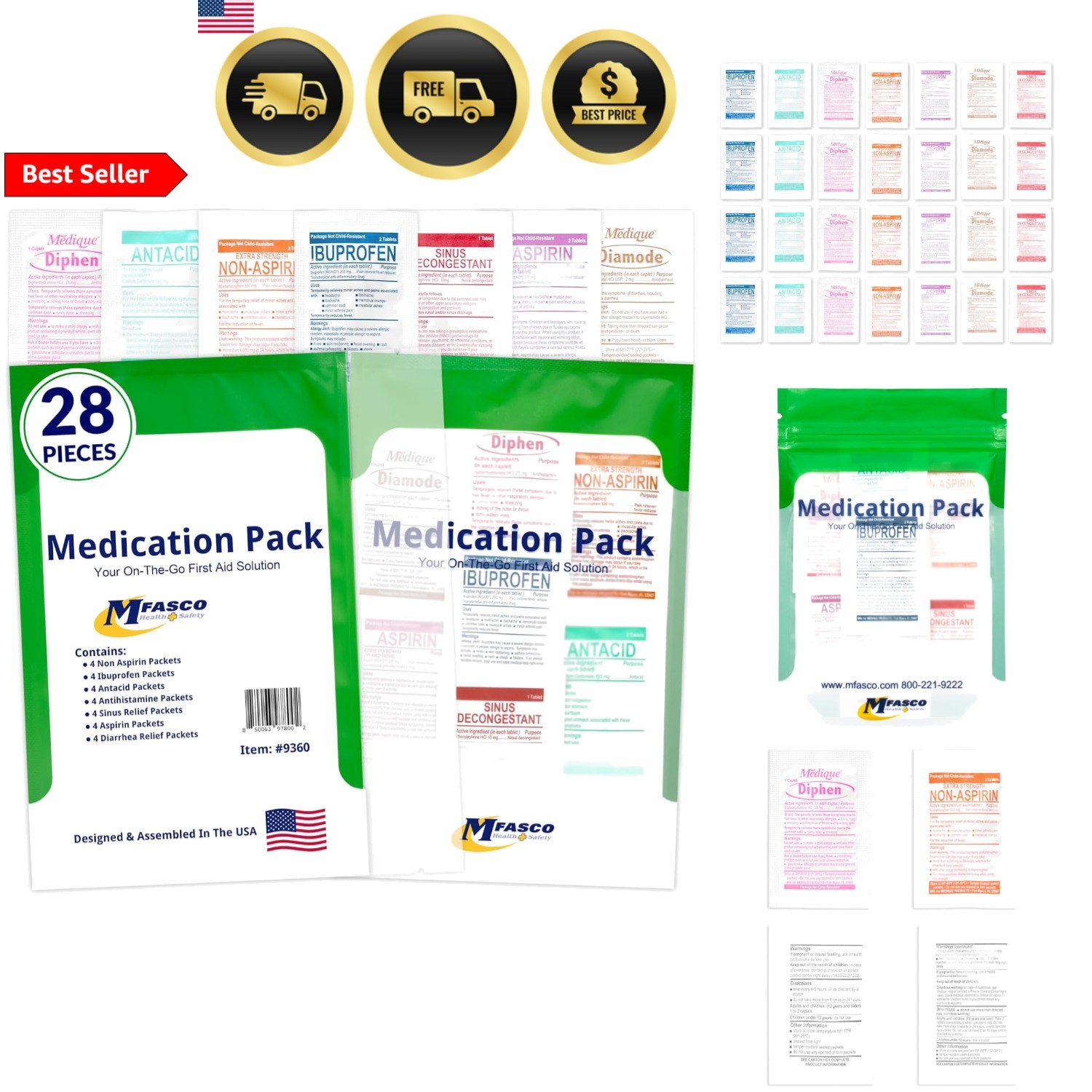 First Aid Kit Refill Supplies Pack with Medications Portable Travel Compact