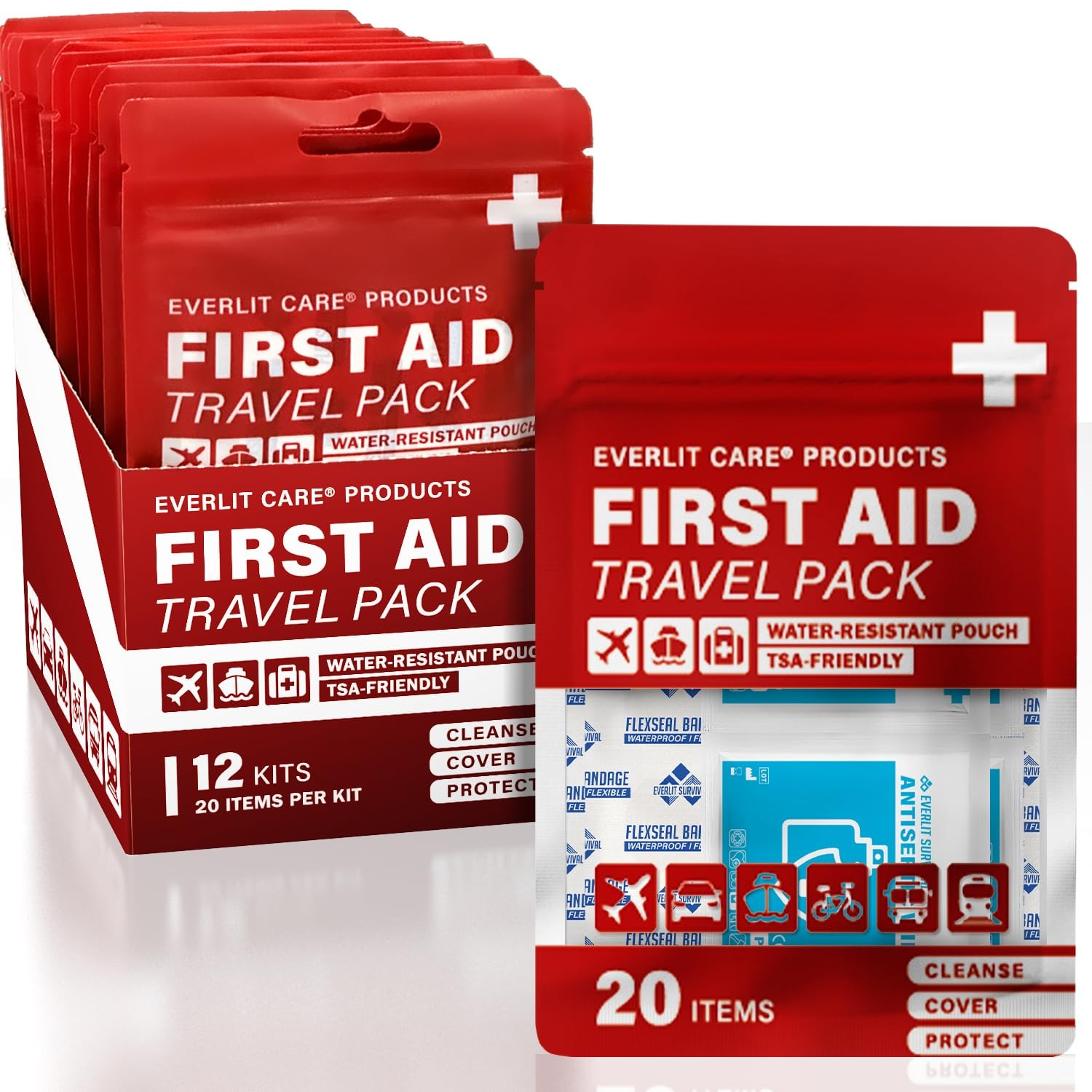 EVERLIT CARE Travel Bandage Pack | 12 Individual Packets, Bulk Portable Clear