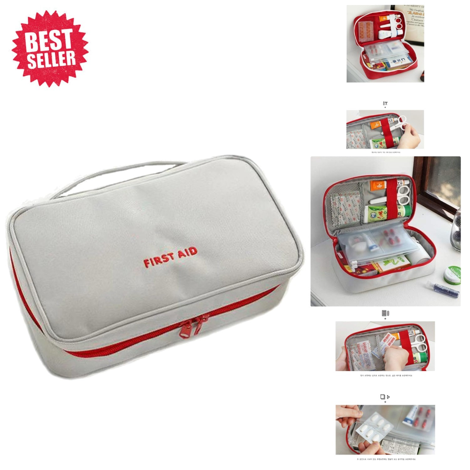 Durable Gray First Aid Kit Bag – Multi-Pocket Mini Medical Pouch for Emergencies