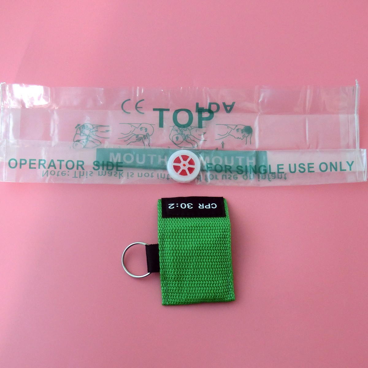 60PCS 8 COLORS CPR MASK ONE-WAY VALVE KEYCHAIN POUCH CPR 30:2 AED FIRST AID