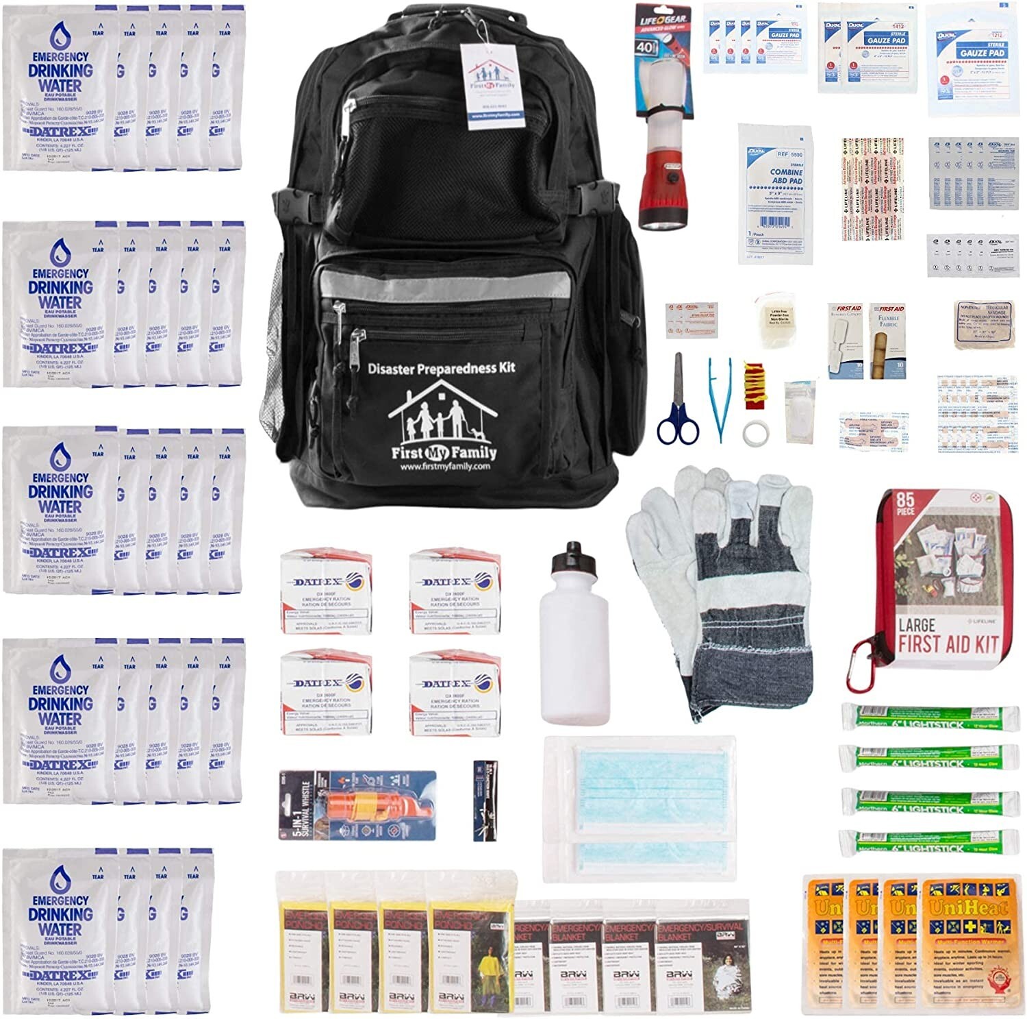 First My Family 4FKIT All-in-One 4-Person Disaster Preparedness Survival Kit