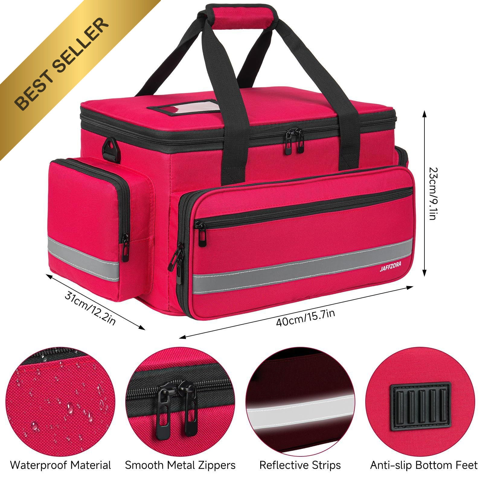 Medical Nurse Bag Large Empty First Aid Organizer Shoulder Strap Home Health Red