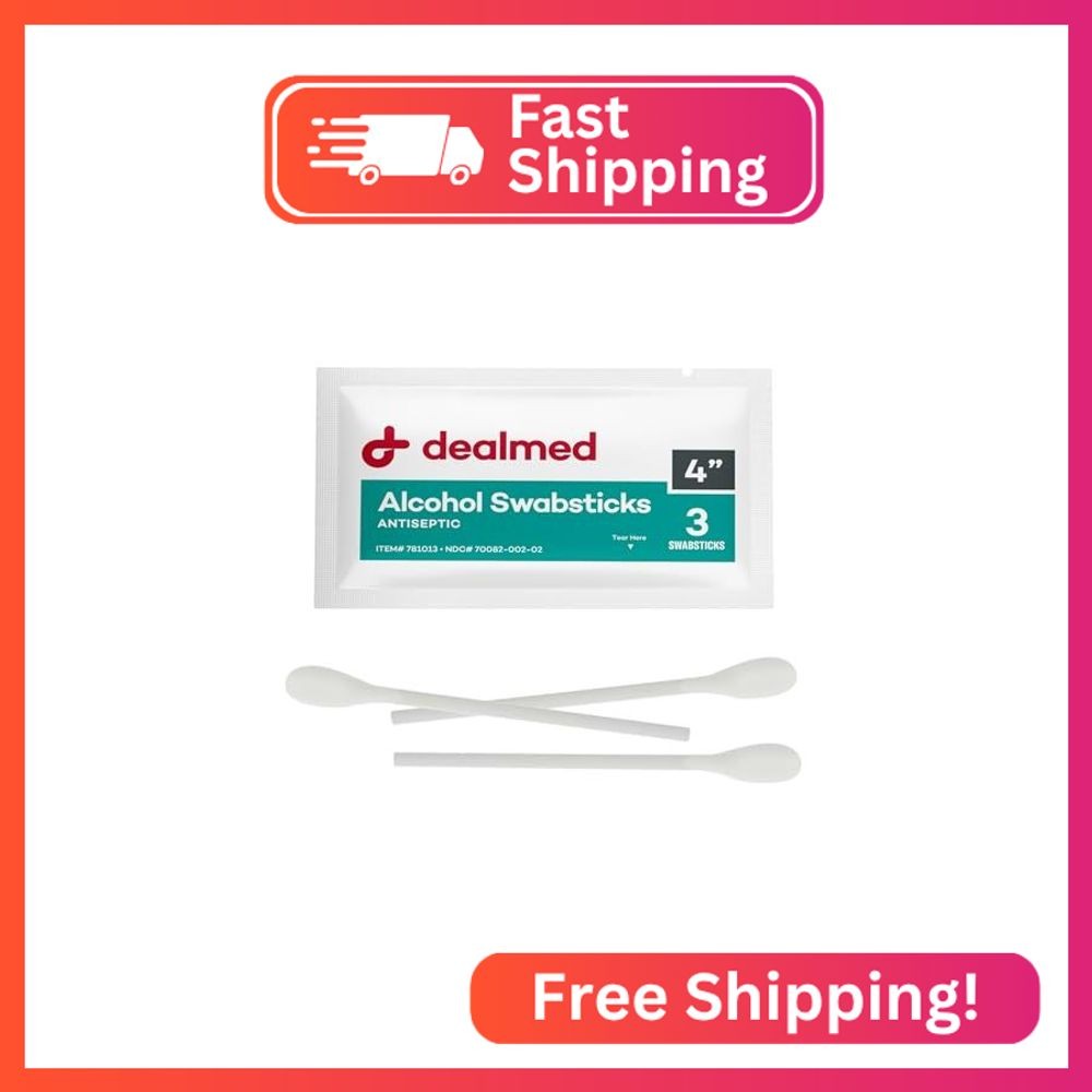 Dealmed 4" Alcohol Swabsticks, Individually Sealed Perfect for Portable First Ai
