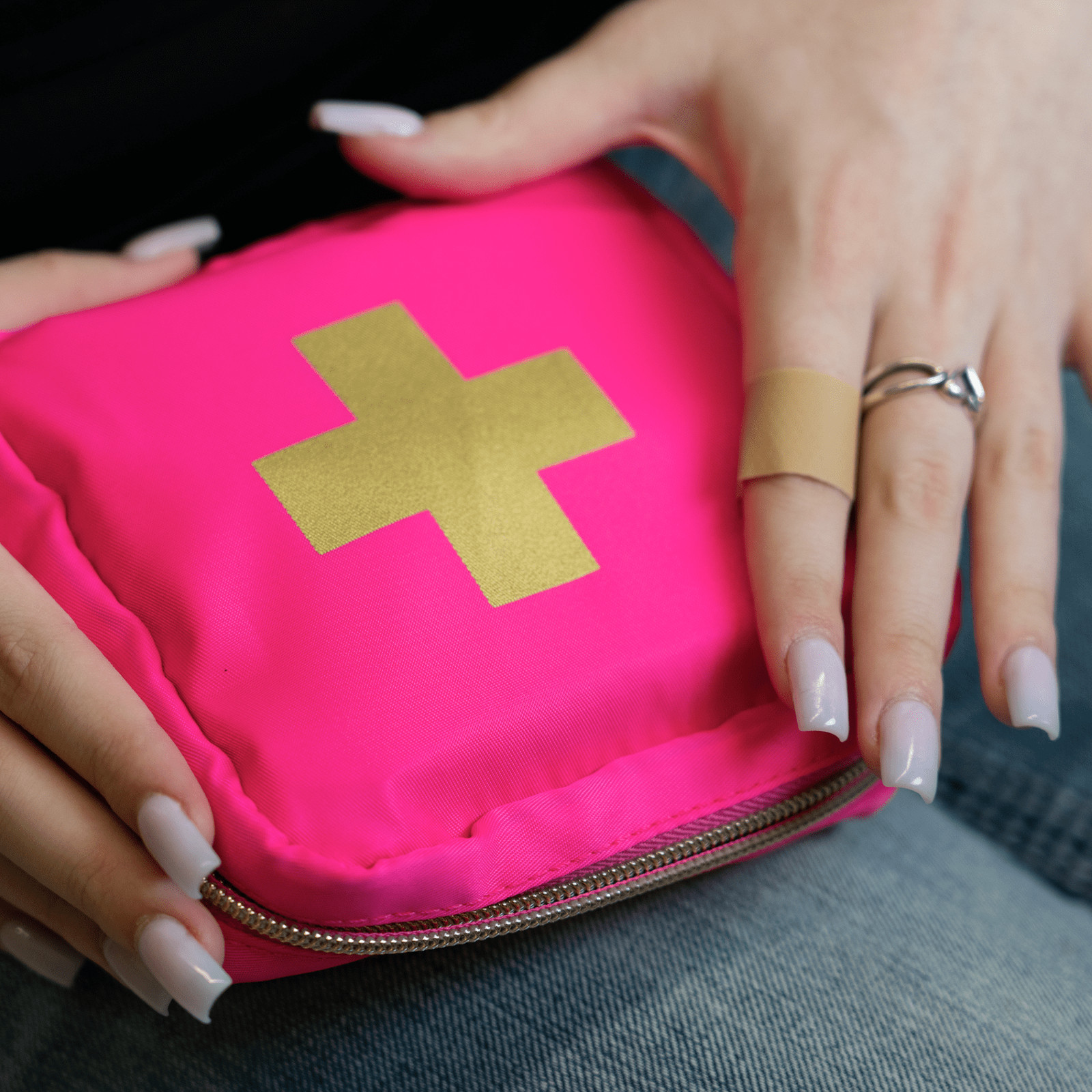 BLINGSTING Car First Aid Kit – 90 Pieces Included,Pink,1 Count,5 in x 5 in 2 in