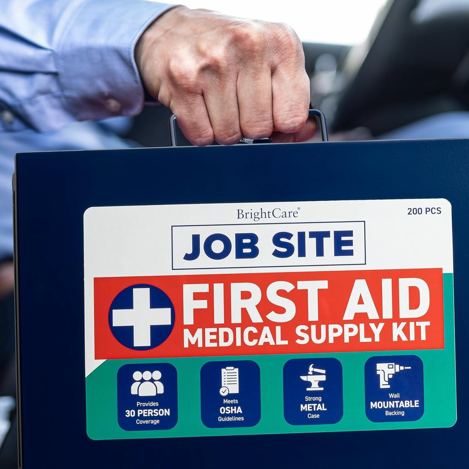 Rugged Metal First Aid Kit for Contractors – 200-Piece OSHA Compliant Safety Kit