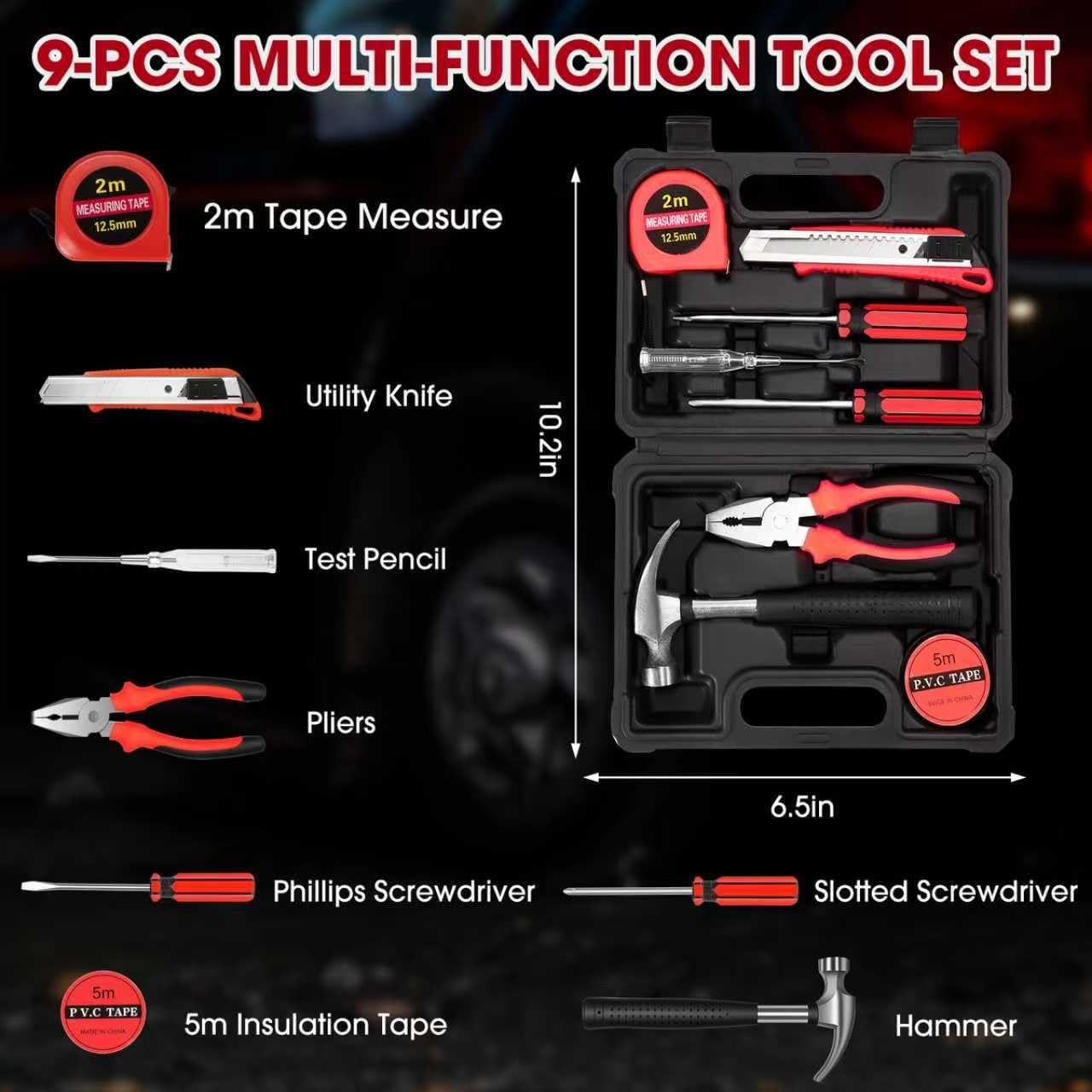 Roadside car Emergency kit, 12PCS Car Kits for 122RED, Dark Red
