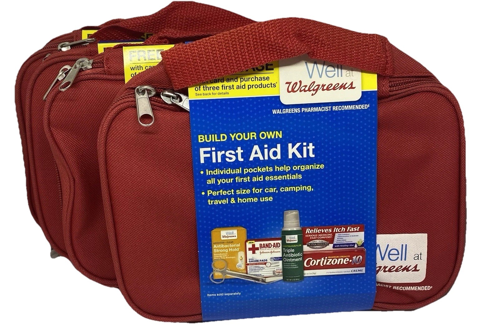 (4) First Aid Kit Zipper Bag / Case Build Your Own Red pockets Walgreens Empty